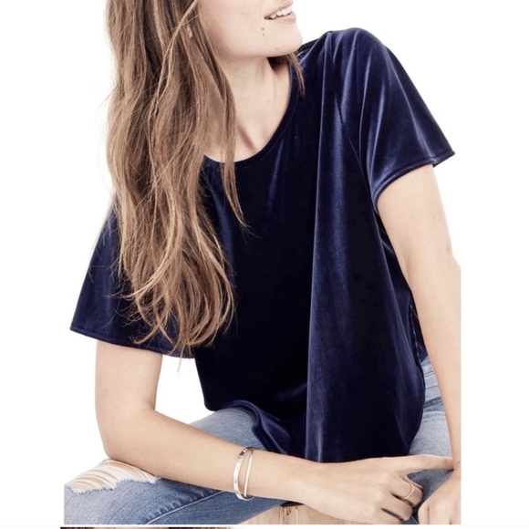 Madewell Tops - Madewell Blue Velvet Butterfly Top Midnight Navy